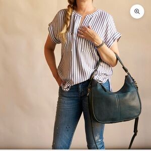 Coronado Leather TAOS HOBO Leather Bag Indigo Gray Color